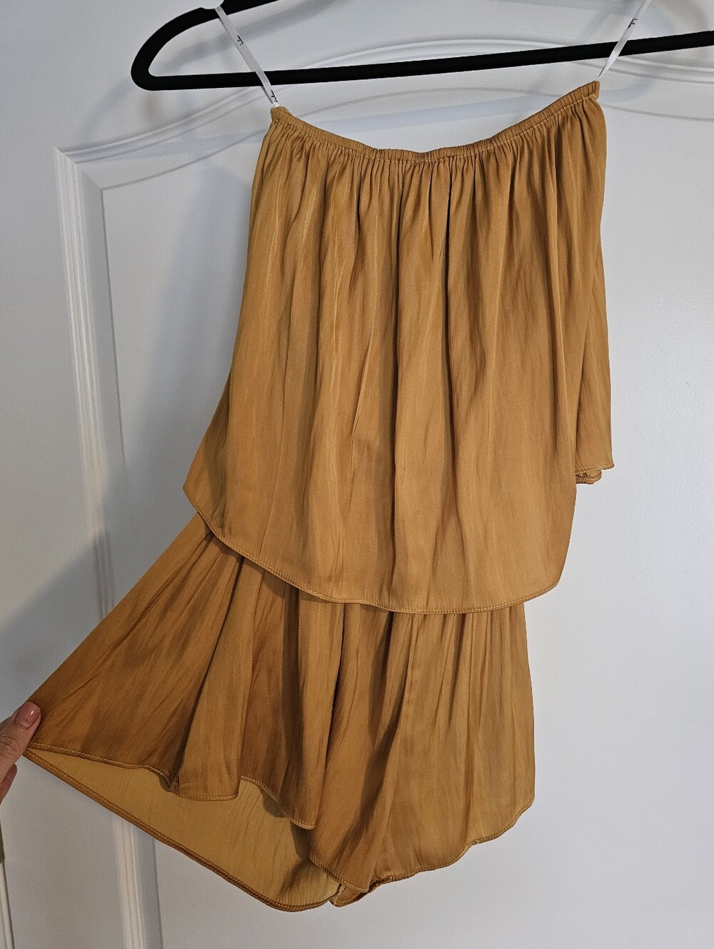 Lulus Mustard Strapless Layered Romper XS Flowy Ruffle